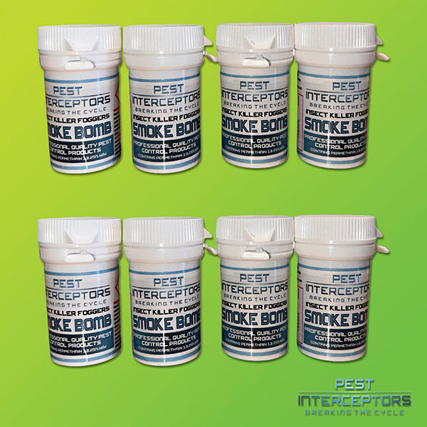 Insect Smoke Bomb Foggers - 8 Pack, for Cockroaches, Bedbugs, Fleas, House Flies, Mosquitoes, Moths and Beetles - by Pest Interceptors