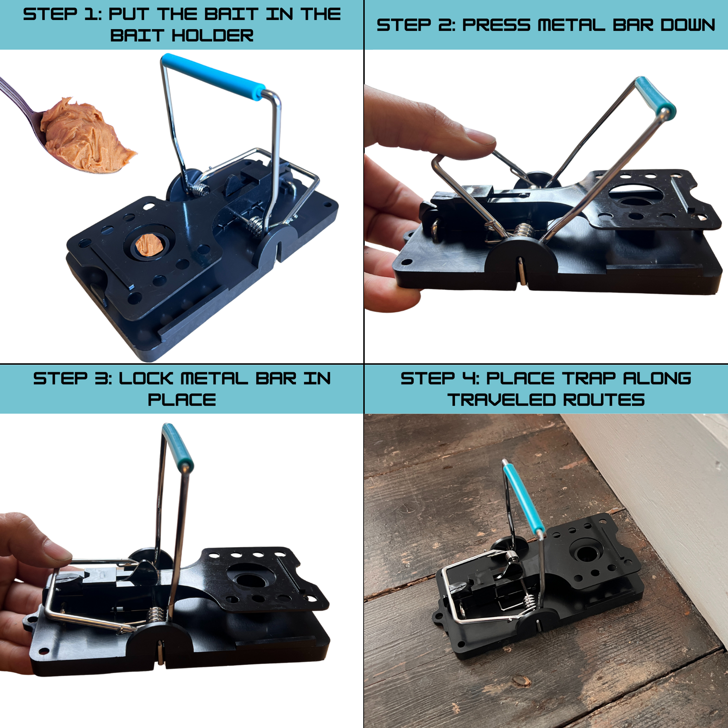 4x Rat Traps - The Blue Bar Snap Back Rat Trap from Pest Interceptors!