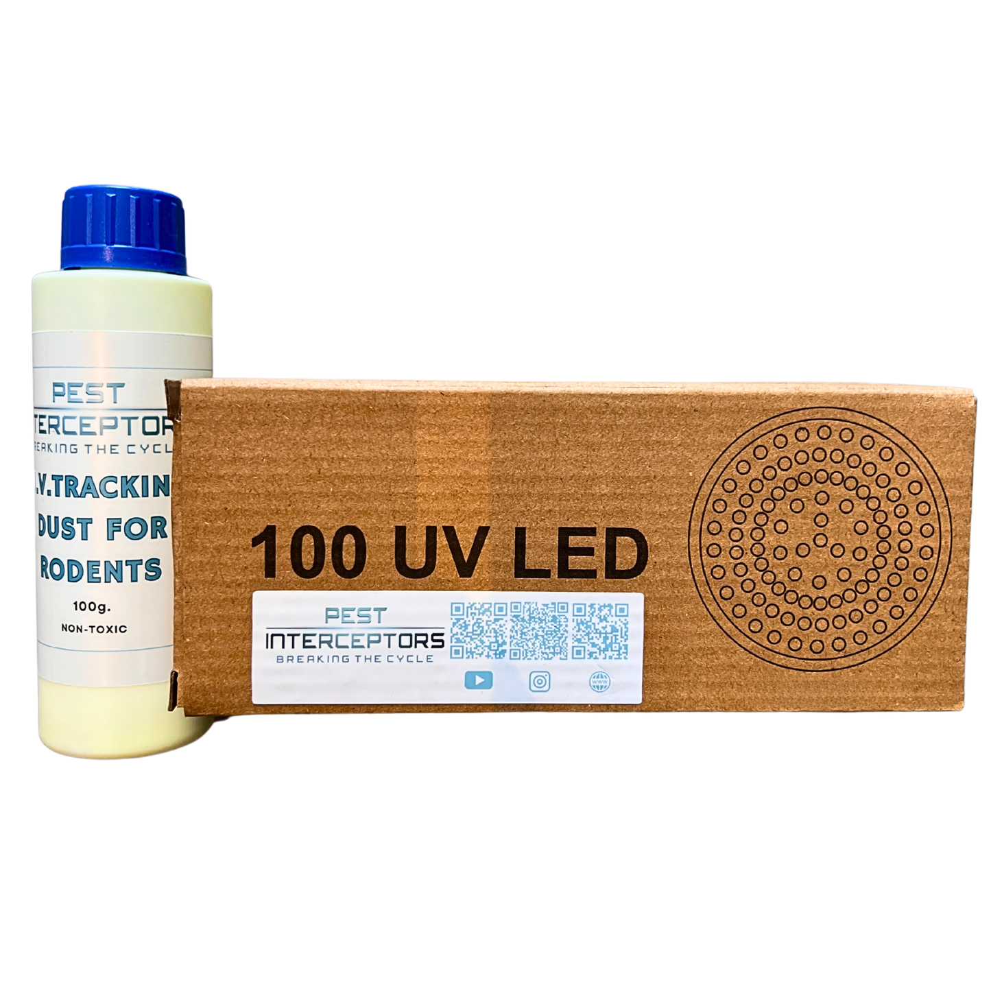 U.V Fluorescent Tracking Dust 100g Non-Toxic Including U.V Torch Light Blacklight Flashlight (100 LED) For Tracking Rodents - Rats/Mice/Squirrel For Tracing Pests Inside Home