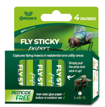 Fly Sticky Paper - 4 x rolls - for use indoor/outdoor ideal for kitchens, patios, farms, and food prep areas.