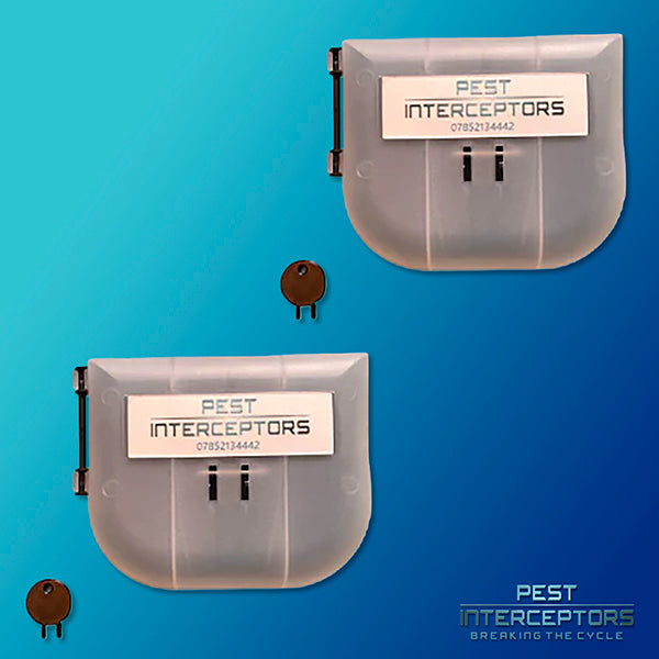 2 x Mouse Bait Station PLUS 2 x Blue Bar Snap Back Mouse Traps from Pest Interceptors