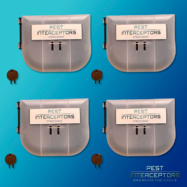 4 x Mouse Bait Station PLUS 4 x Blue Bar Snap Back Mouse Traps from Pest Interceptors