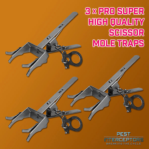 3 x SCISSOR Mole Traps HIGH QUALITY PROFESSIONAL TRAPS