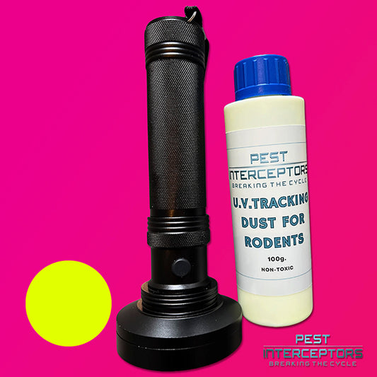 UV Fluorescent Tracking Dust 100g Non-Toxic including UV Torch Light Blacklight Flashlight (100 LED) for Tracking Rodents - Rats/Mice/Squirrels for Tracing Pests Inside Home