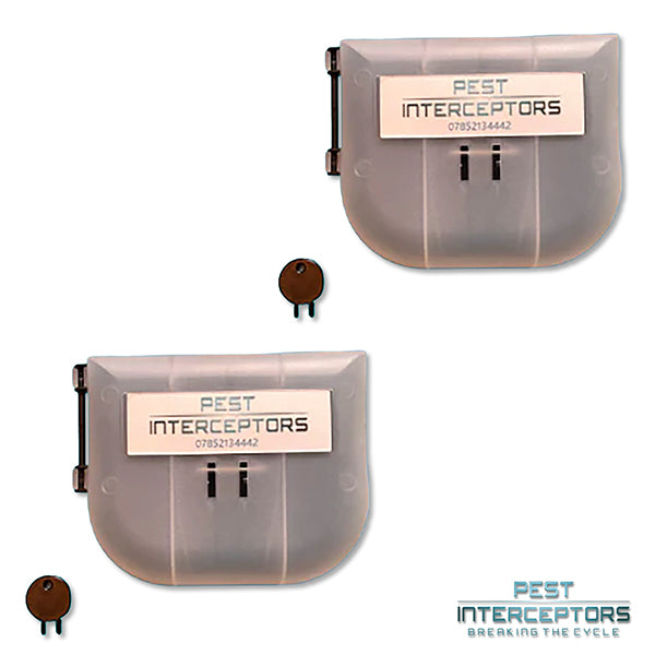 2 x Mouse Bait Station PLUS 2 x Blue Bar Snap Back Mouse Traps from Pest Interceptors