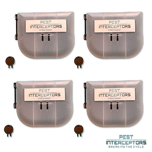 4 x Mouse Bait Station PLUS 4 x Blue Bar Snap Back Mouse Traps from Pest Interceptors