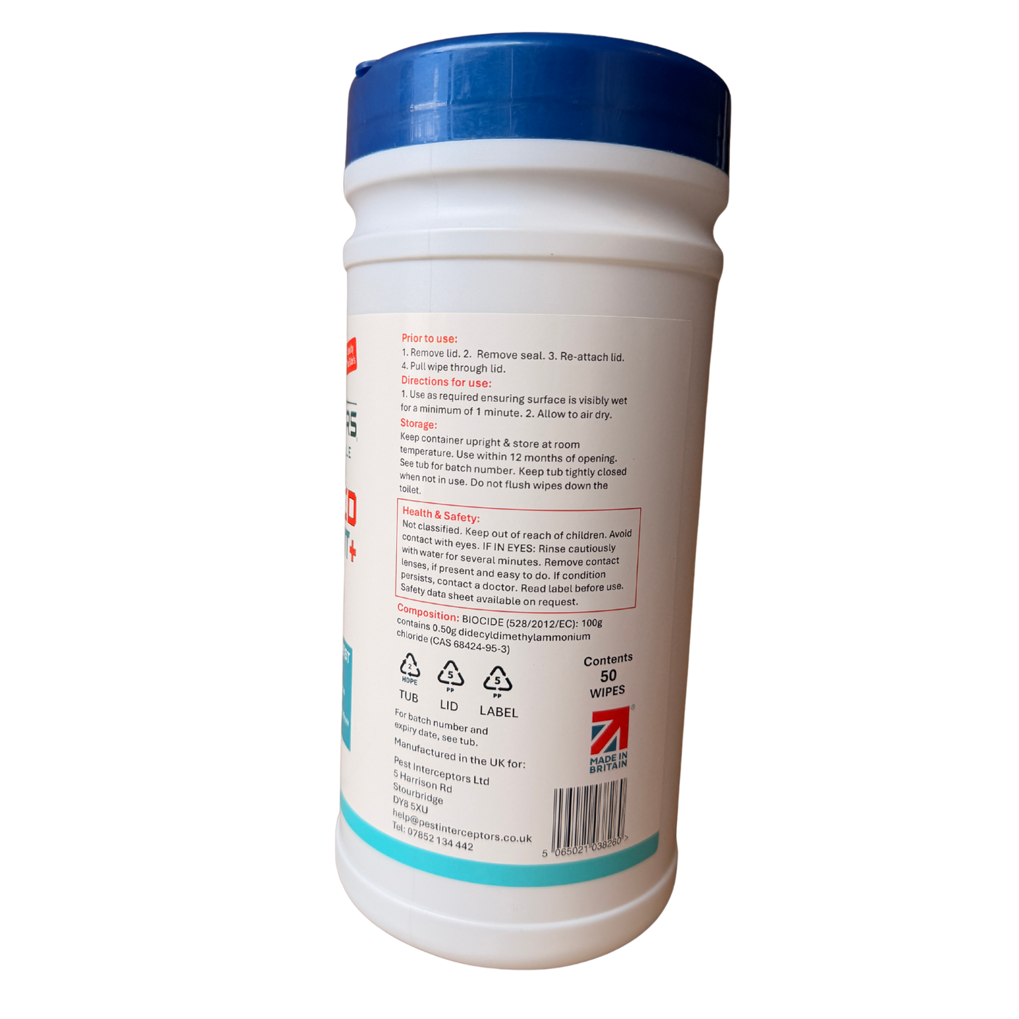 Pest Interceptors® Advanced Disinfectant+ Wipes Professional Pest Control Disinfectant 50 Extra Large Wipes