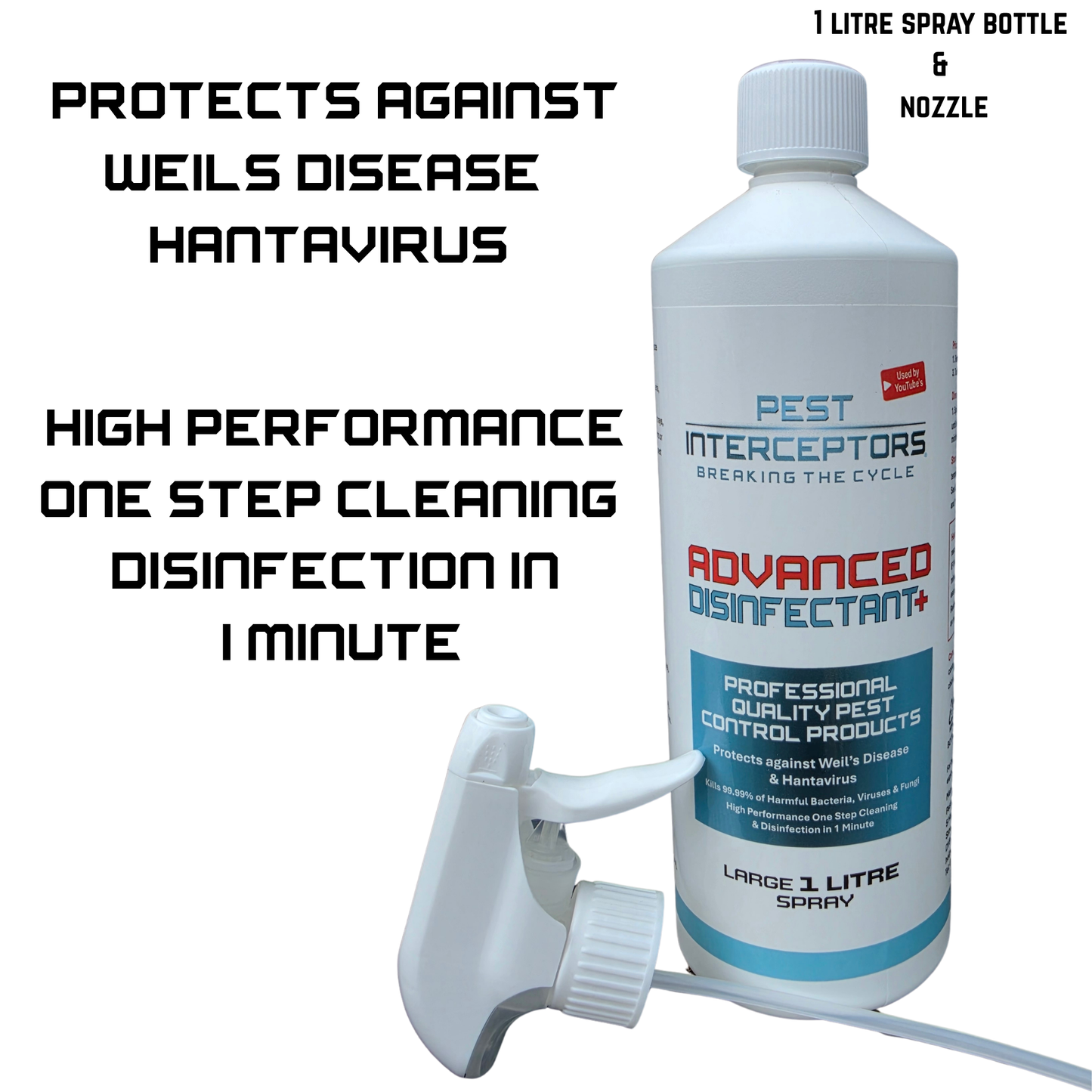 Pest Interceptors® Advanced Disinfectant+ Spray 1 Litre  Professional Ready-to-Use Surface Cleaner One-Minute Disinfection – For Pest-Control Equipment, Traps and Contaminated Areas