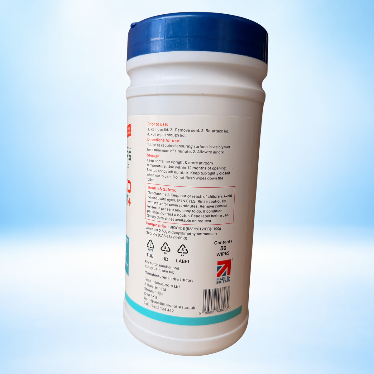 Pest Interceptors® Advanced Disinfectant+ Wipes Professional Pest Control Disinfectant 50 Extra Large Wipes