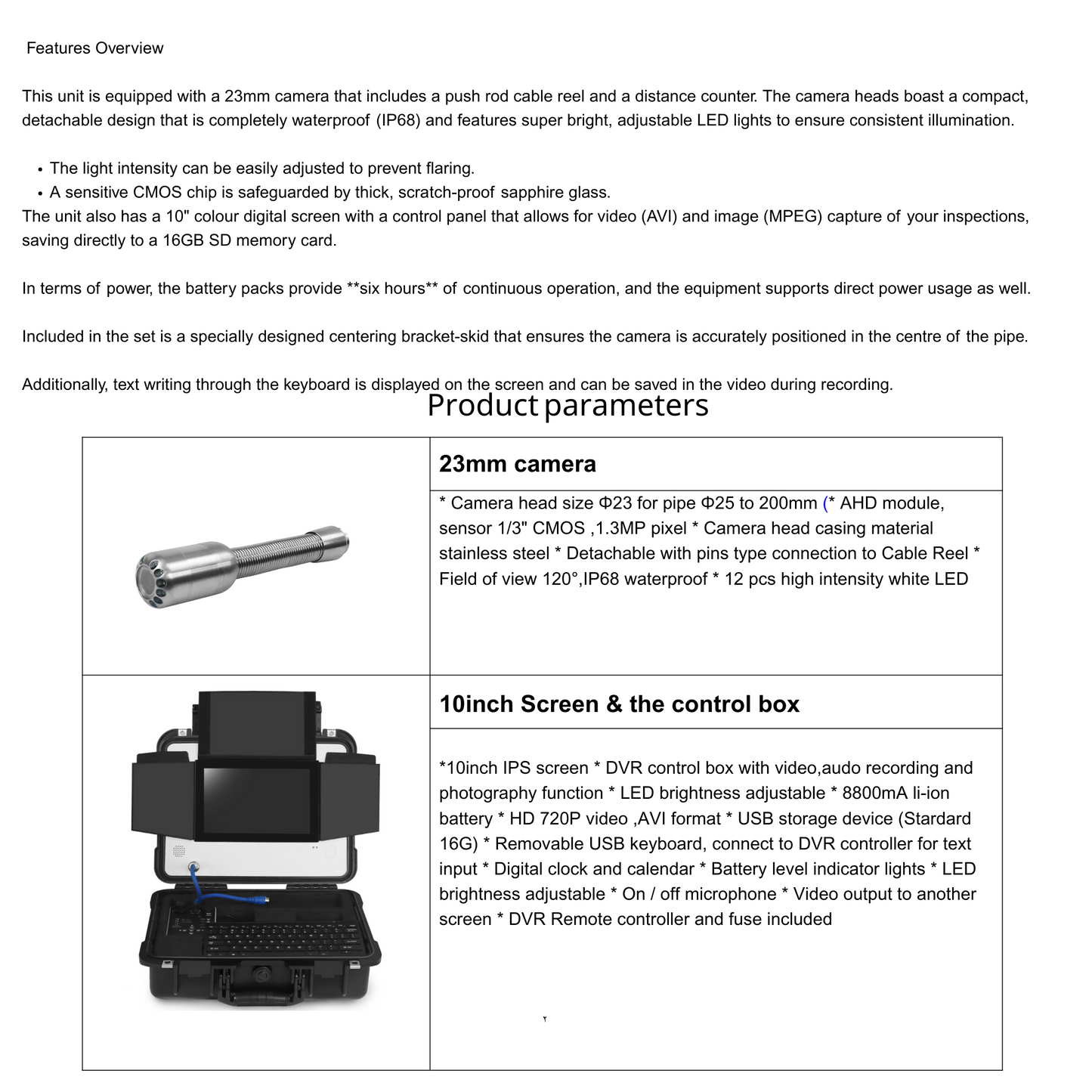 Sewer inspection camera 23mm - For use in drainage inspections 30 meter reel BLUE cable IP68