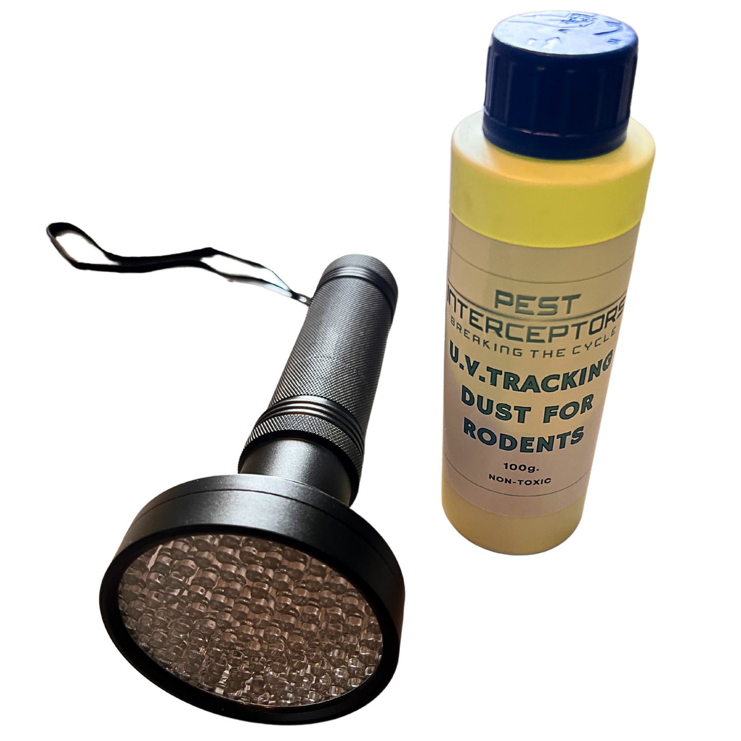 U.V Fluorescent Tracking Dust 100g Non-Toxic Including U.V Torch Light Blacklight Flashlight (100 LED) For Tracking Rodents - Rats/Mice/Squirrel For Tracing Pests Inside Home