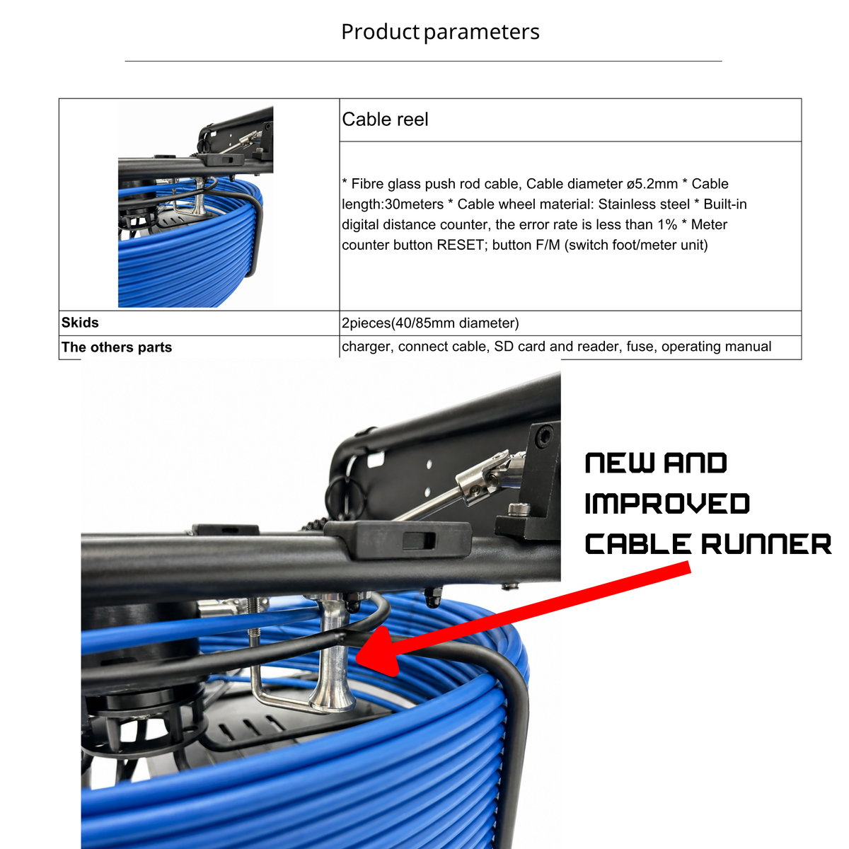 Pest Interceptors Sewer Inspection Camera 23mm - For use in drainage inspections 30 metre reel BLUE cable (5.2mm cable thickness)IP68