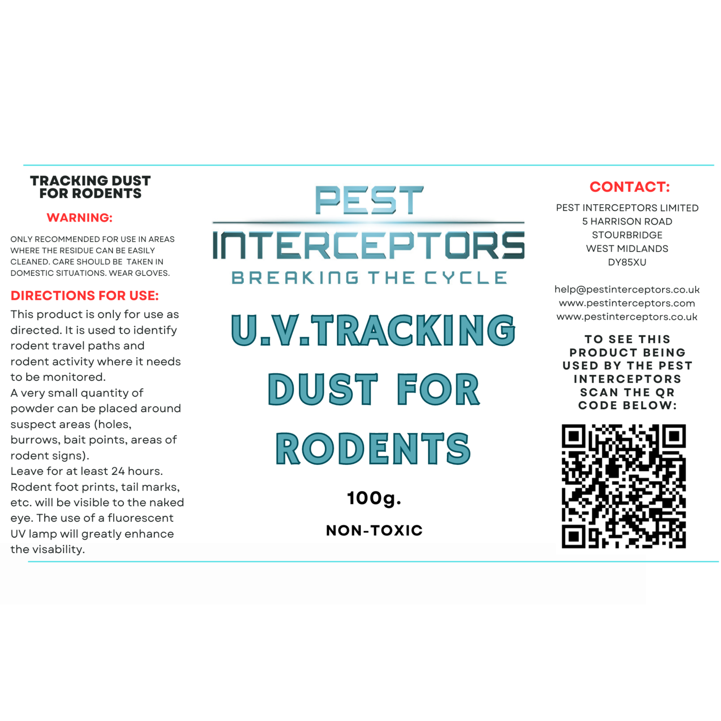 U.V Fluorescent Tracking Dust 100g Non-Toxic Including U.V Torch Light Blacklight Flashlight (100 LED) For Tracking Rodents - Rats/Mice/Squirrel For Tracing Pests Inside Home