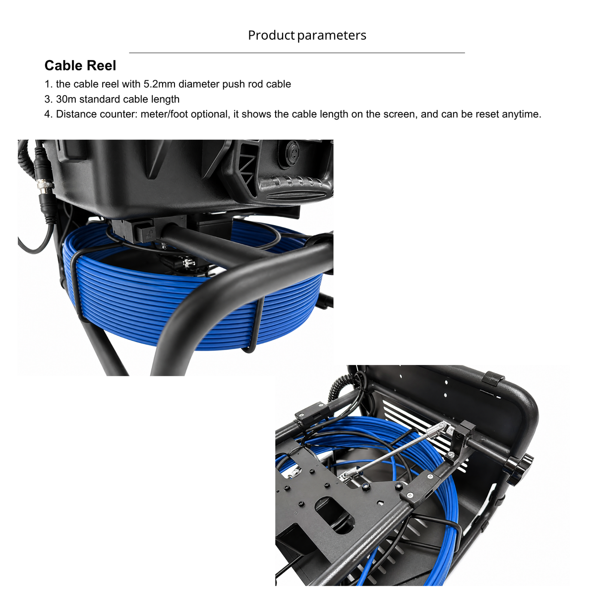 Pest Interceptors Sewer Inspection Camera 23mm - For use in drainage inspections 30 metre reel BLUE cable (5.2mm cable thickness)IP68