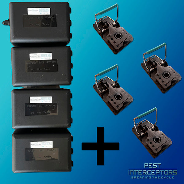 Rat Bait Stations x 4 + Blue Bar Rat Trap x 4 Included, Tamper-proof, Child-safe, pet-safe - 4 Pack from Pest Interceptors V2