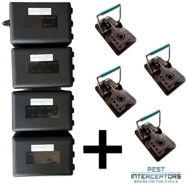 Rat Bait Stations x 4 + Blue Bar Rat Trap x 4 Included, Tamper-proof, Child-safe, pet-safe - 4 Pack from Pest Interceptors V2