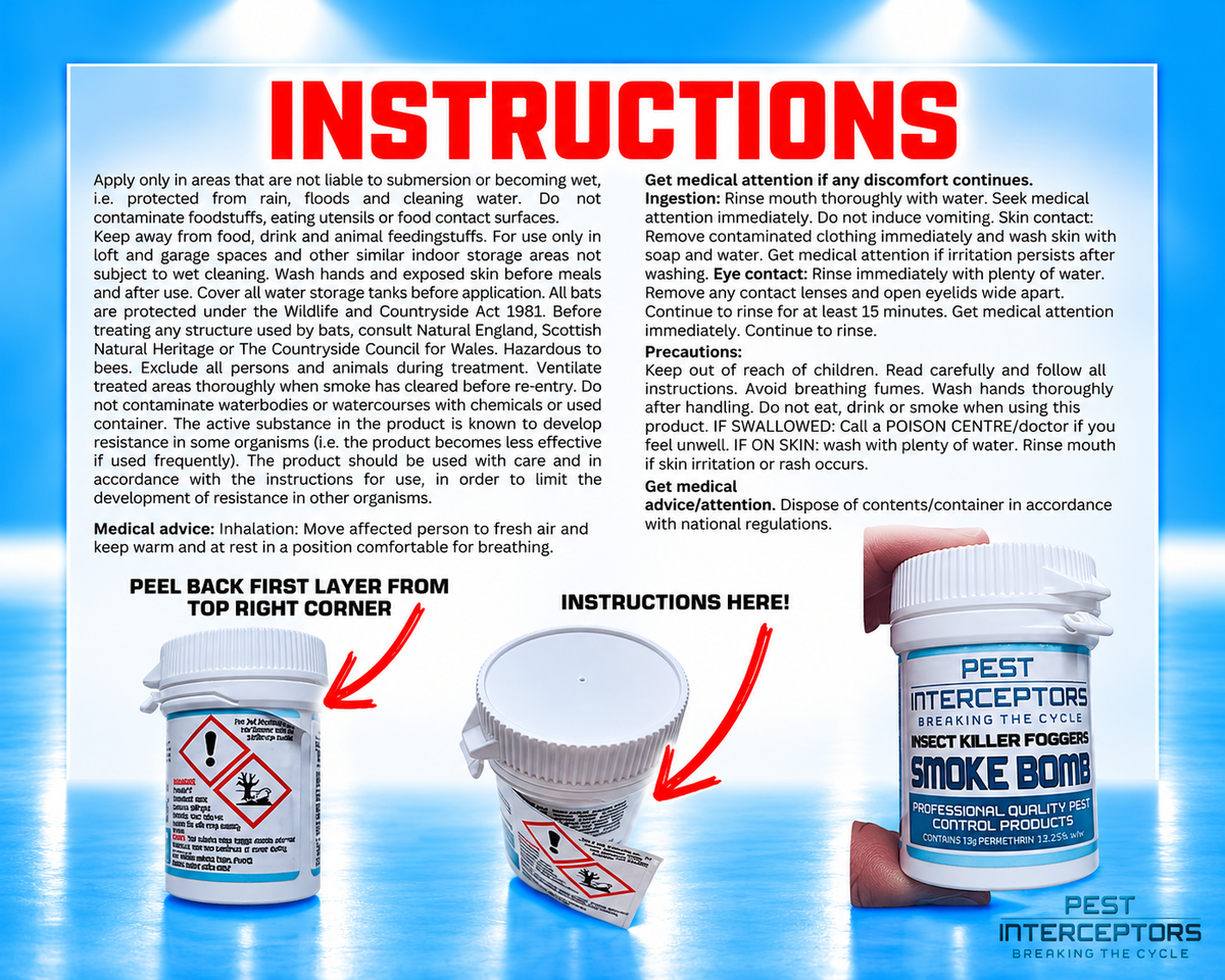 Insect Smoke Bomb Foggers - 8 Pack, for Cockroaches, Bedbugs, Fleas, House Flies, Mosquitoes, Moths and Beetles - by Pest Interceptors