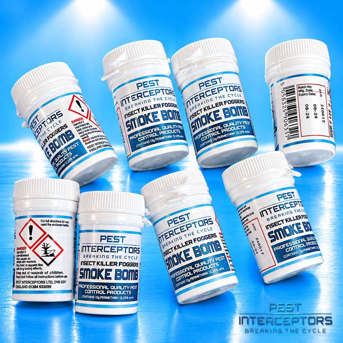 Insect Smoke Bomb Foggers - 8 Pack, for Cockroaches, Bedbugs, Fleas, House Flies, Mosquitoes, Moths and Beetles - by Pest Interceptors