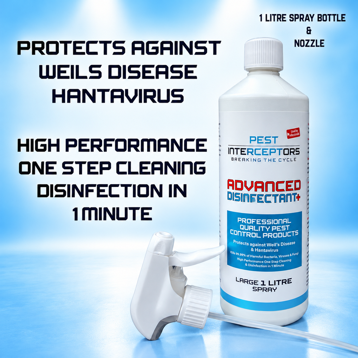 Pest Interceptors® Advanced Disinfectant+ Spray 1 Litre  Professional Ready-to-Use Surface Cleaner One-Minute Disinfection – For Pest-Control Equipment, Traps and Contaminated Areas