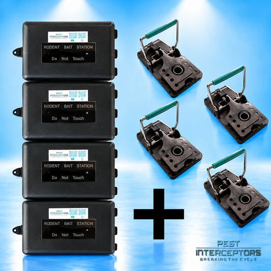 Rat Bait Stations x 4 + Blue Bar Rat Trap x 4 Included, Tamper-proof, Child-safe, pet-safe - 4 Pack from Pest Interceptors V2