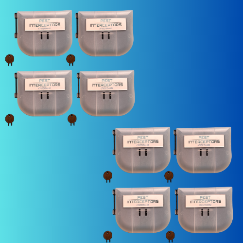 8x Mouse Bait Station PLUS 8x Blue Bar Snap Back Mouse Traps from Pest Interceptors